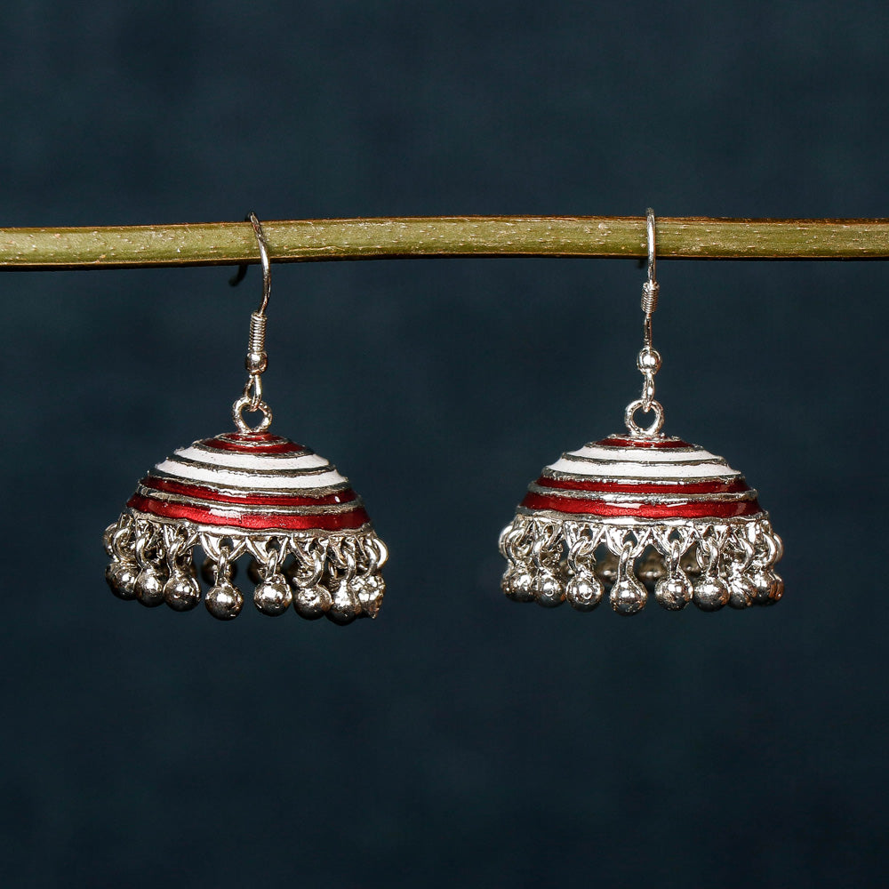 Handcrafted Paka Meenakari Jhumki Earrings by Sukhomoy Mukherjee