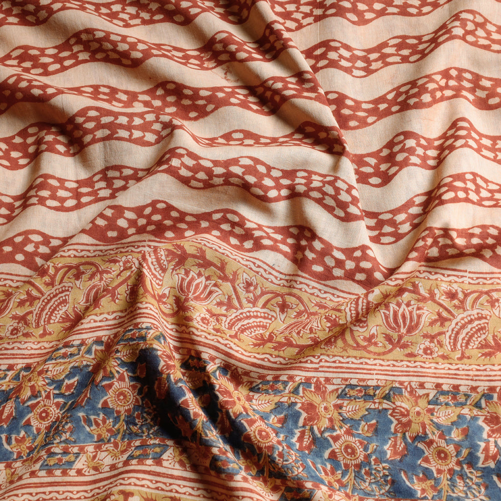 Pedana Kalamkari Hand Block Print Natural Dyed Cotton Saree with Blouse