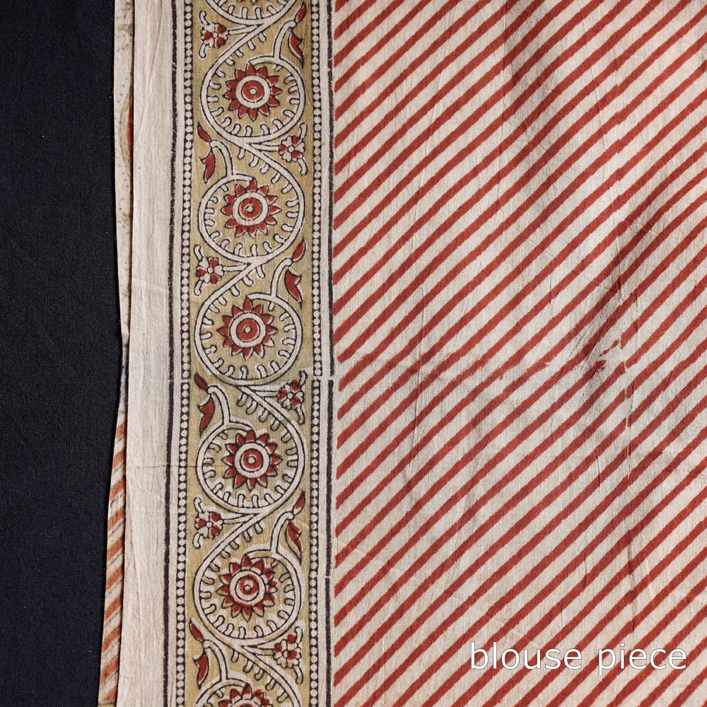 Pedana Kalamkari Hand Block Print Natural Dyed Cotton Saree with Blouse