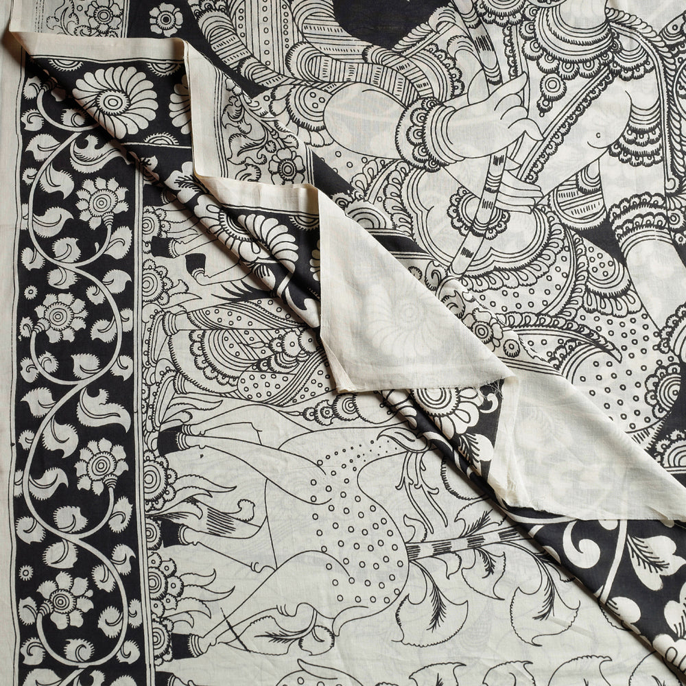 Pure Chanderi Silk Handpainted Pen Work Srikalahasti Kalamkari Handloom Saree