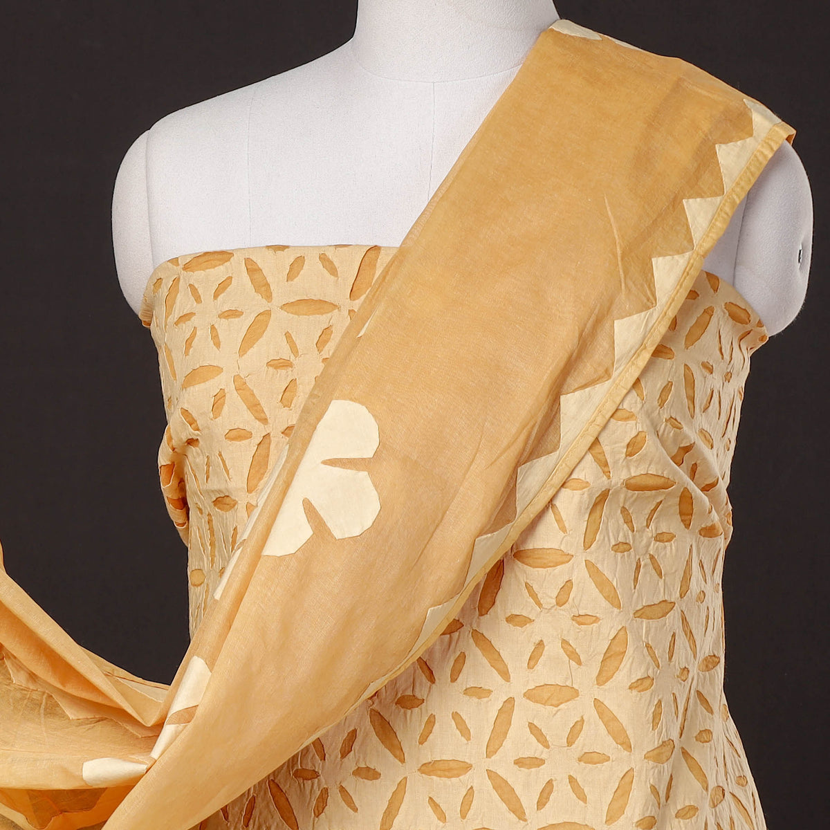3pc Barmer Applique Cutwork Cotton Suit Material Set