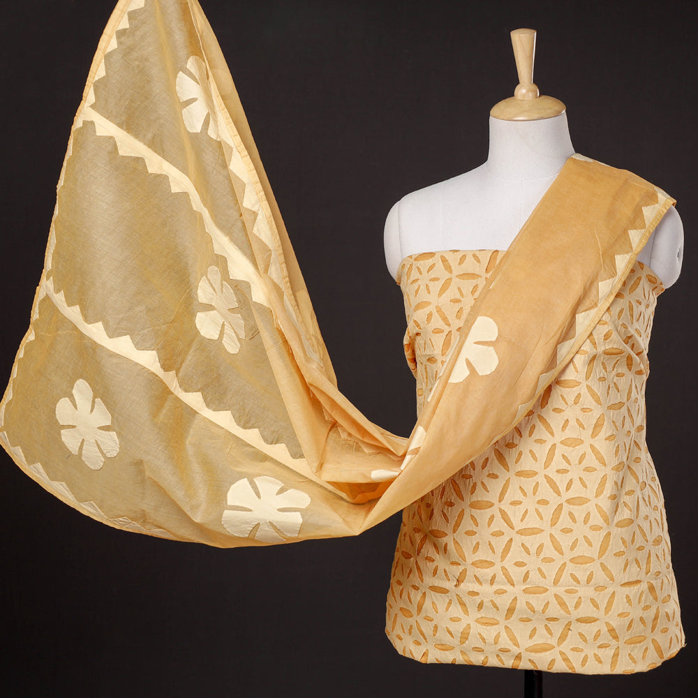 3pc Barmer Applique Cutwork Cotton Suit Material Set