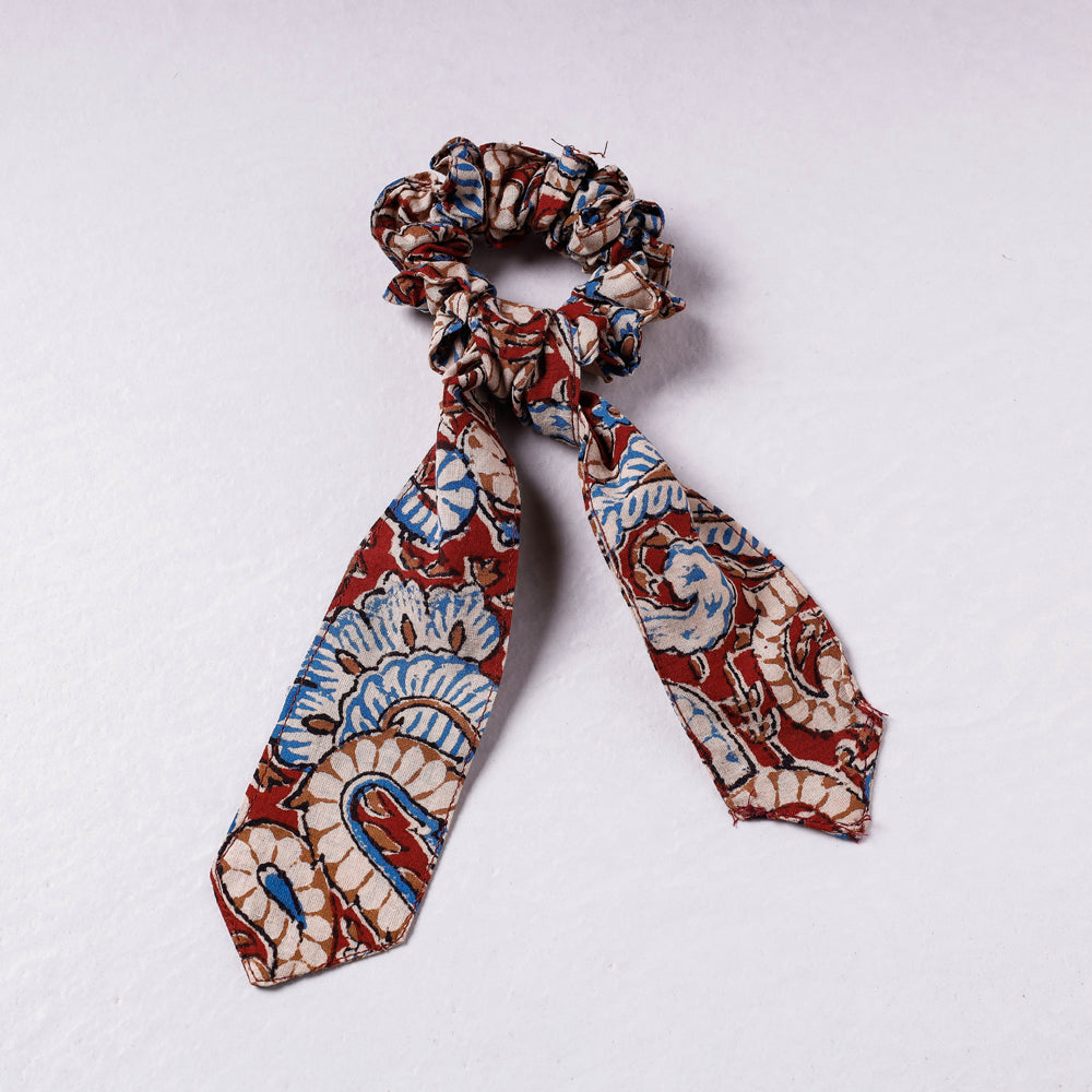 Kalamkari Print Cotton Elastic Hair Bands/Scarf Ponytail Holder/Scrunchie Ties