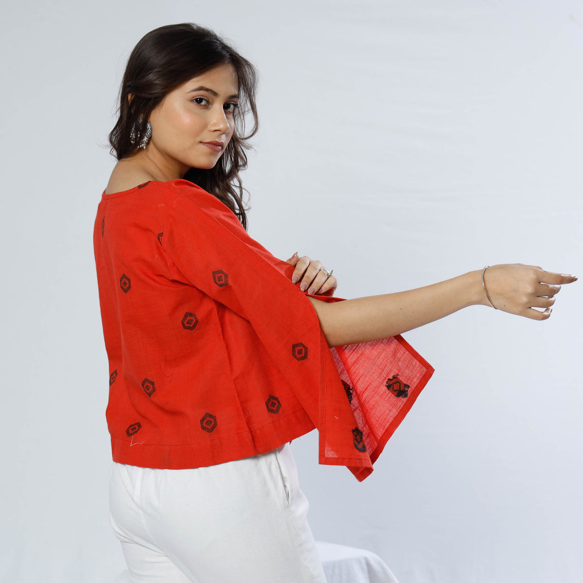 Crimson Red Jacquard Cotton Crop Top by iTokri Casuals