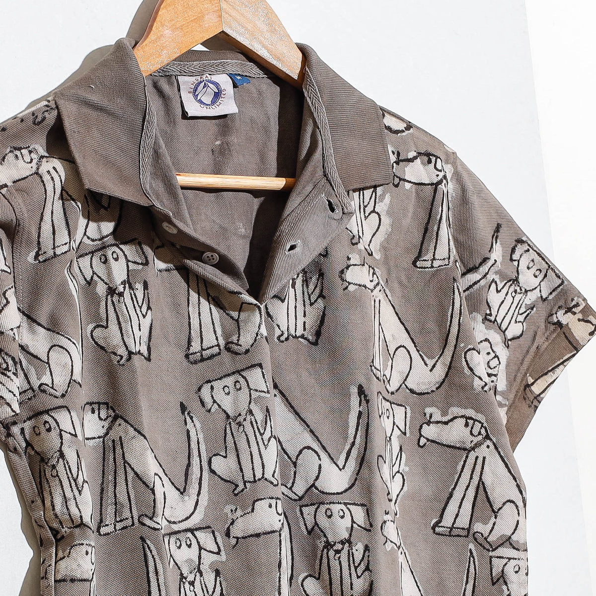Bindaas Natural Dyed Art Block Print Unisex Polo Collar T-shirt in Pure Cotton