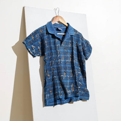 Bindaas Natural Dyed Art Block Print Unisex Polo Collar T-shirt in Pure Cotton