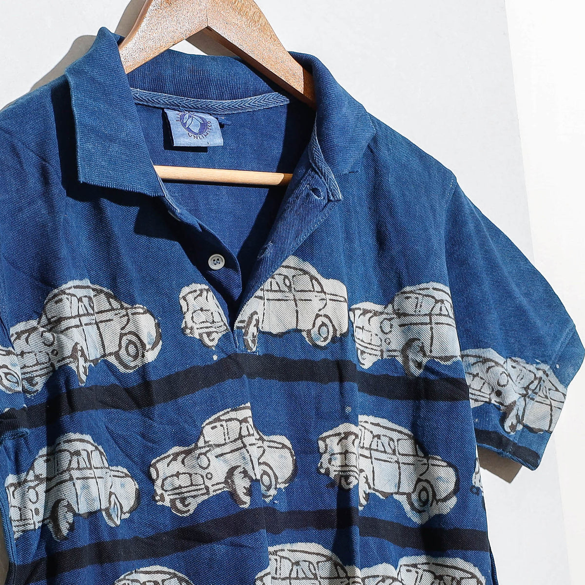 Bindaas Natural Dyed Art Block Print Unisex Polo Collar T-shirt in Pure Cotton