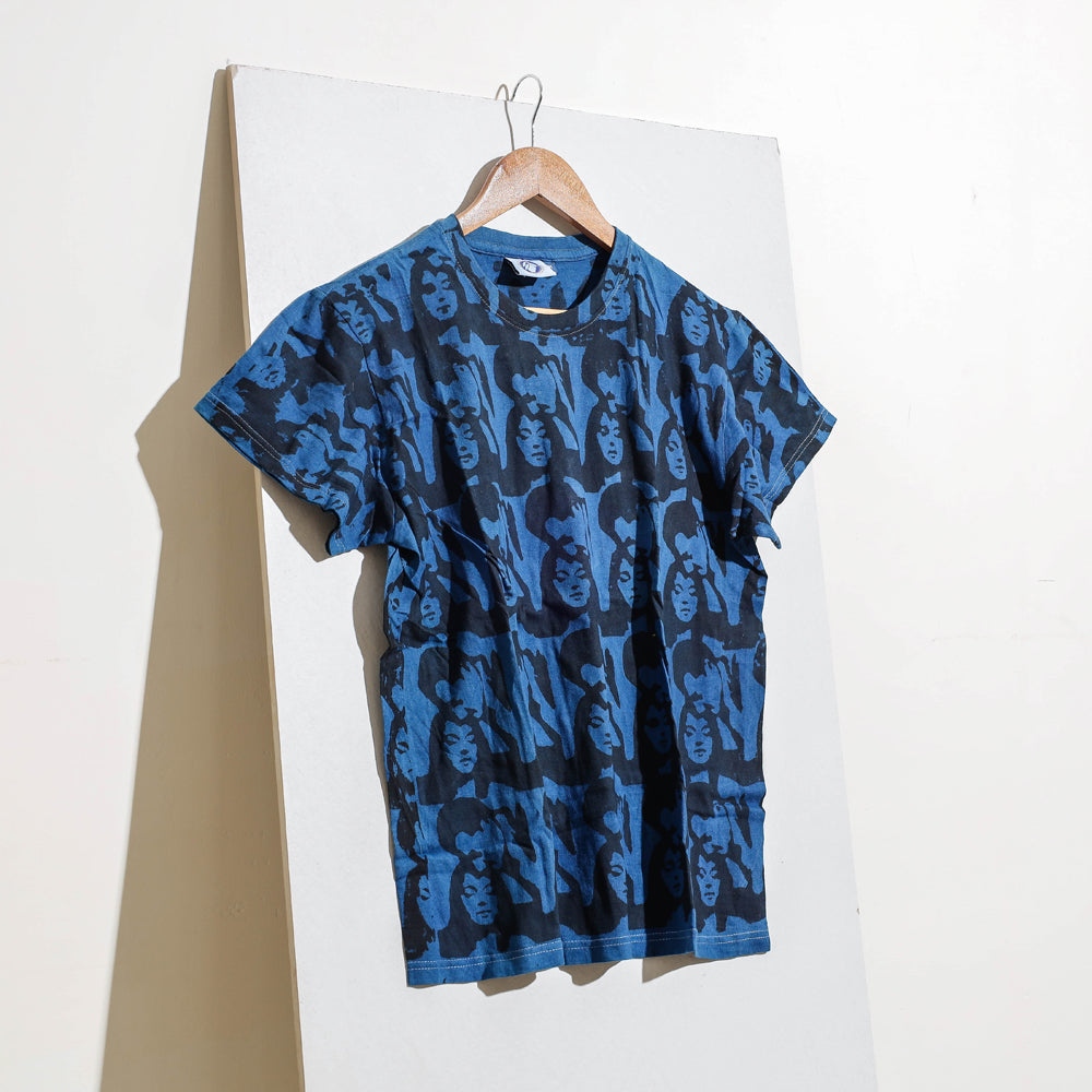Bindaas Natural Dyed Art Block Print Unisex Round Neck T-shirt in Pure Cotton