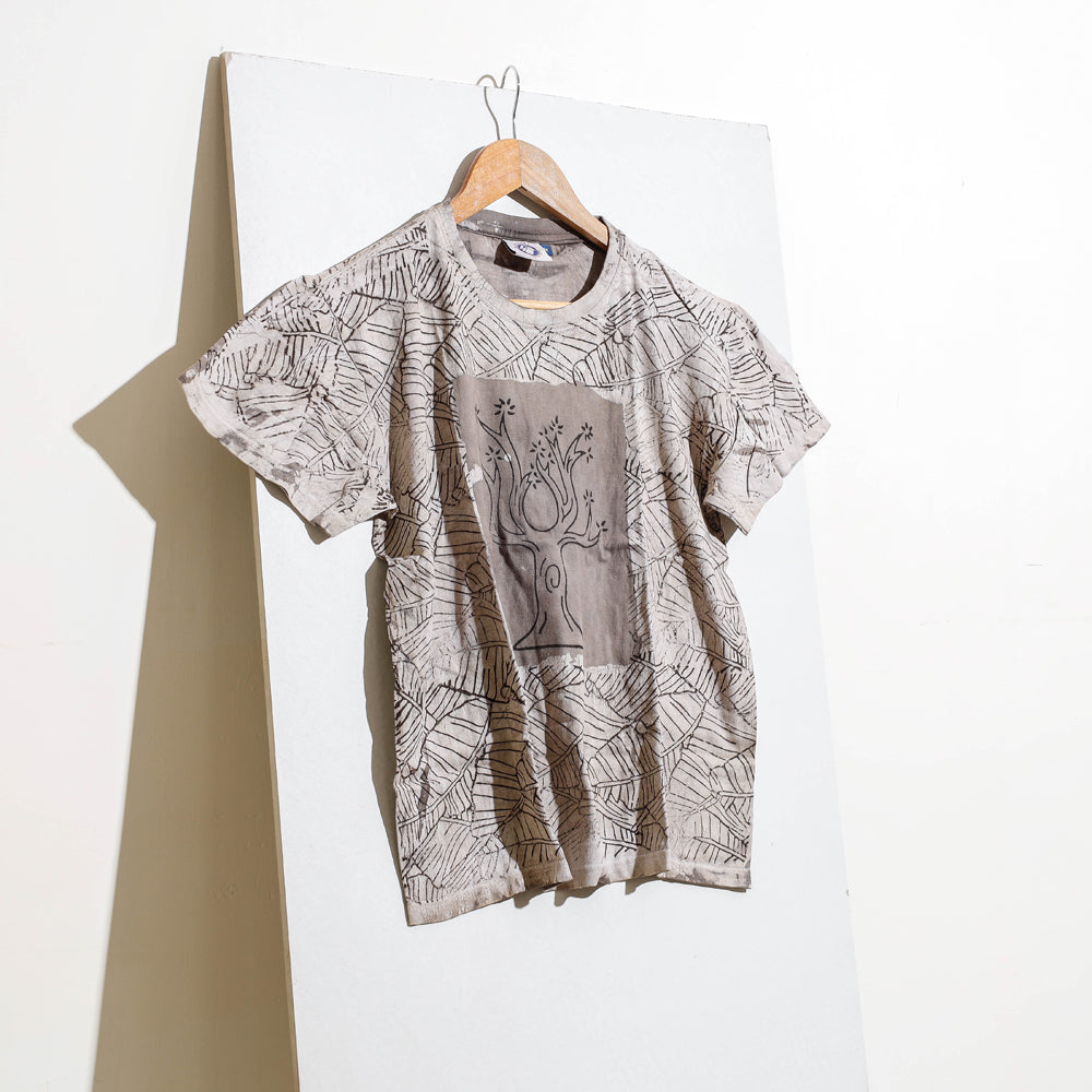 Bindaas Natural Dyed Art Block Print Unisex Round Neck T-shirt in Pure Cotton