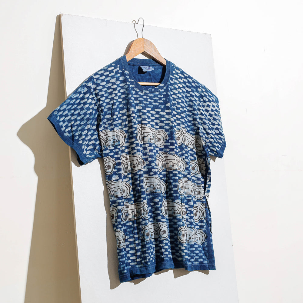 Bindaas Natural Dyed Art Block Print Unisex Round Neck T-shirt in Pure Cotton