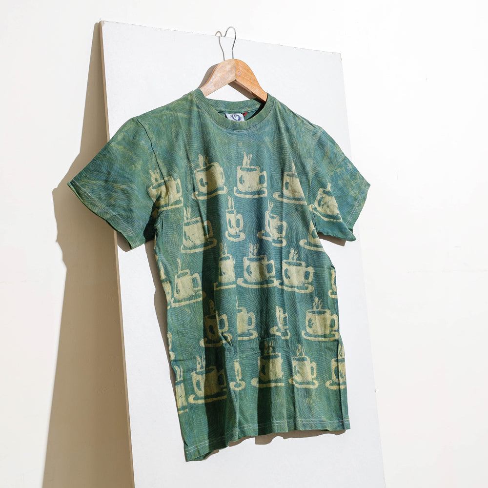 Bindaas Natural Dyed Art Block Print Unisex Round Neck T-shirt in Pure Cotton