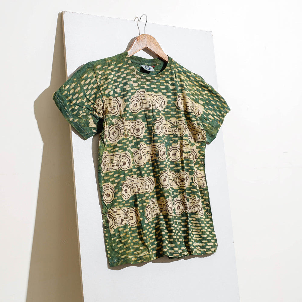 Bindaas Natural Dyed Art Block Print Unisex Round Neck T-shirt in Pure Cotton