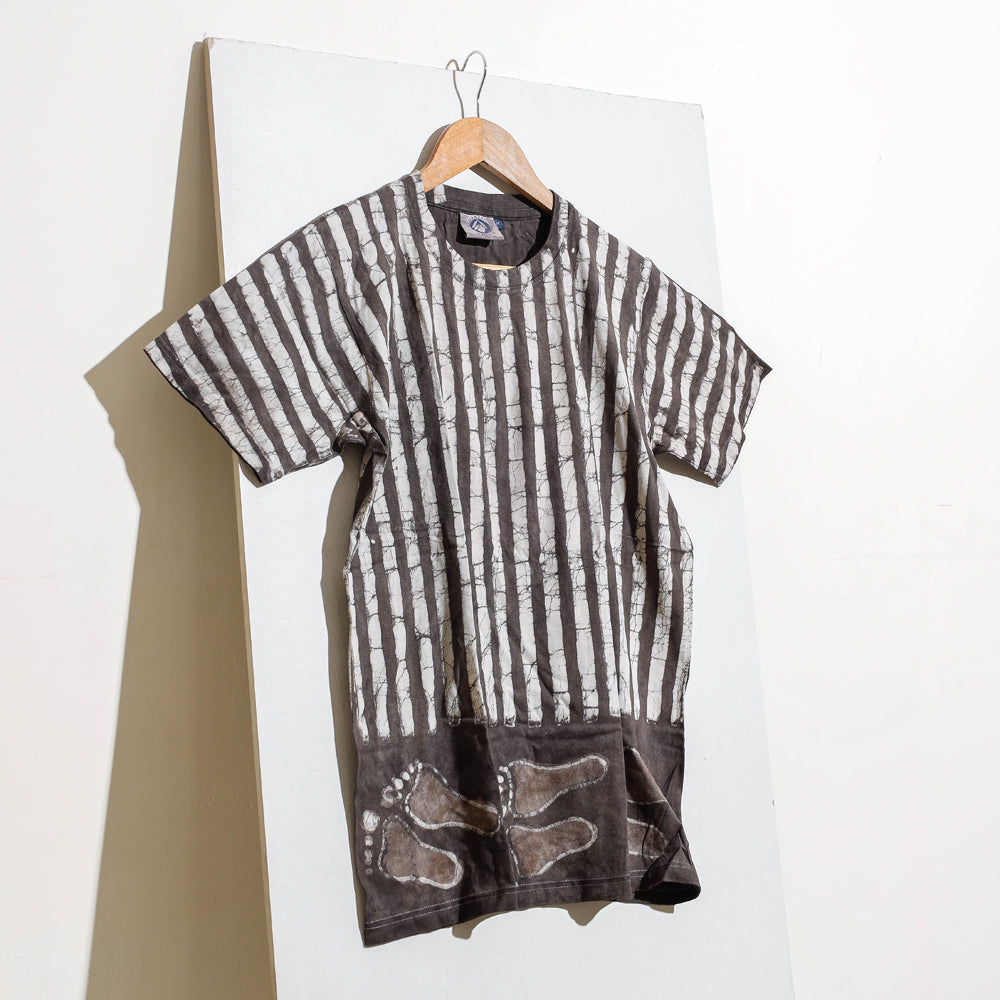 Bindaas Natural Dyed Art Block Print Unisex Round Neck T-shirt in Pure Cotton