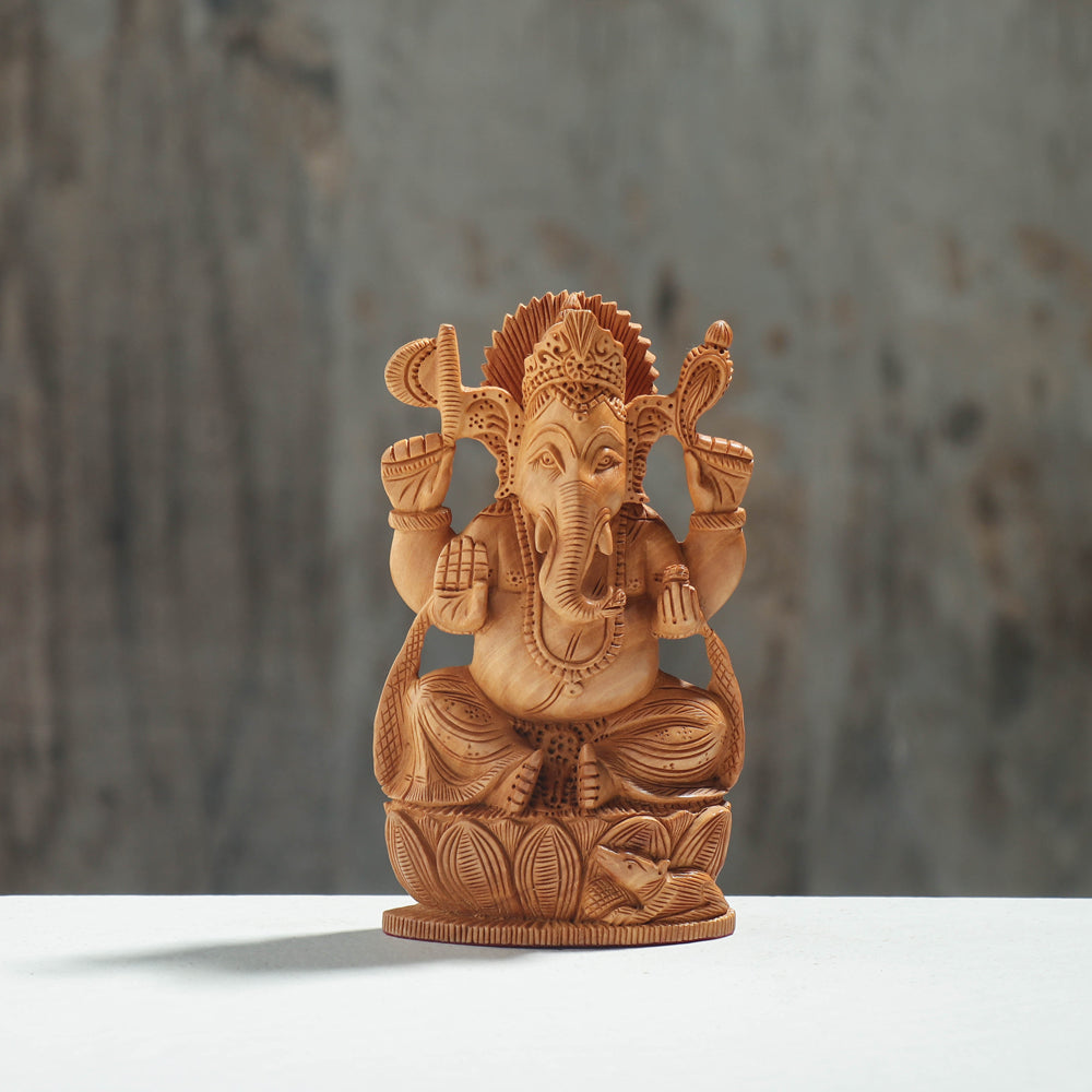 Lord Ganesha - Hand Carved Kadam Wood Handpainted Sculpture (1.5 in)