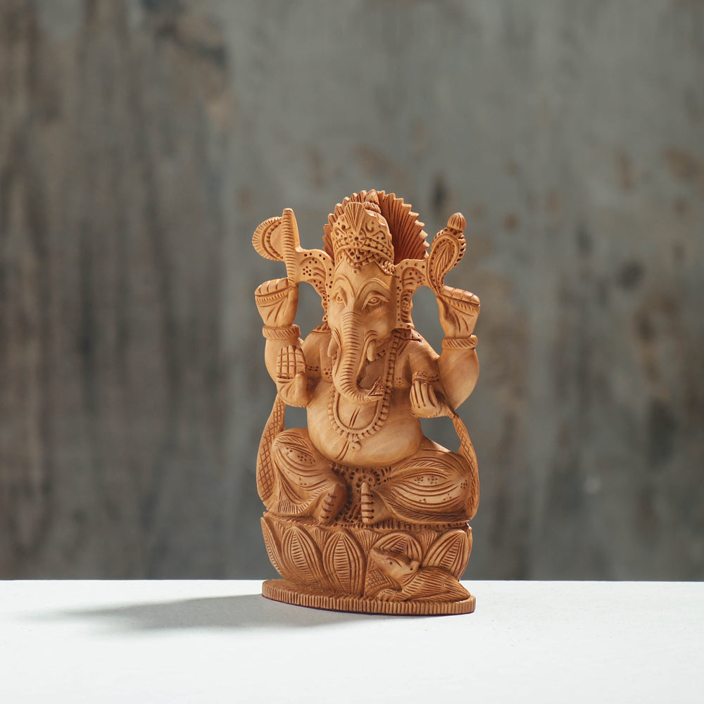Lord Ganesha - Hand Carved Kadam Wood Handpainted Sculpture (1.5 in)