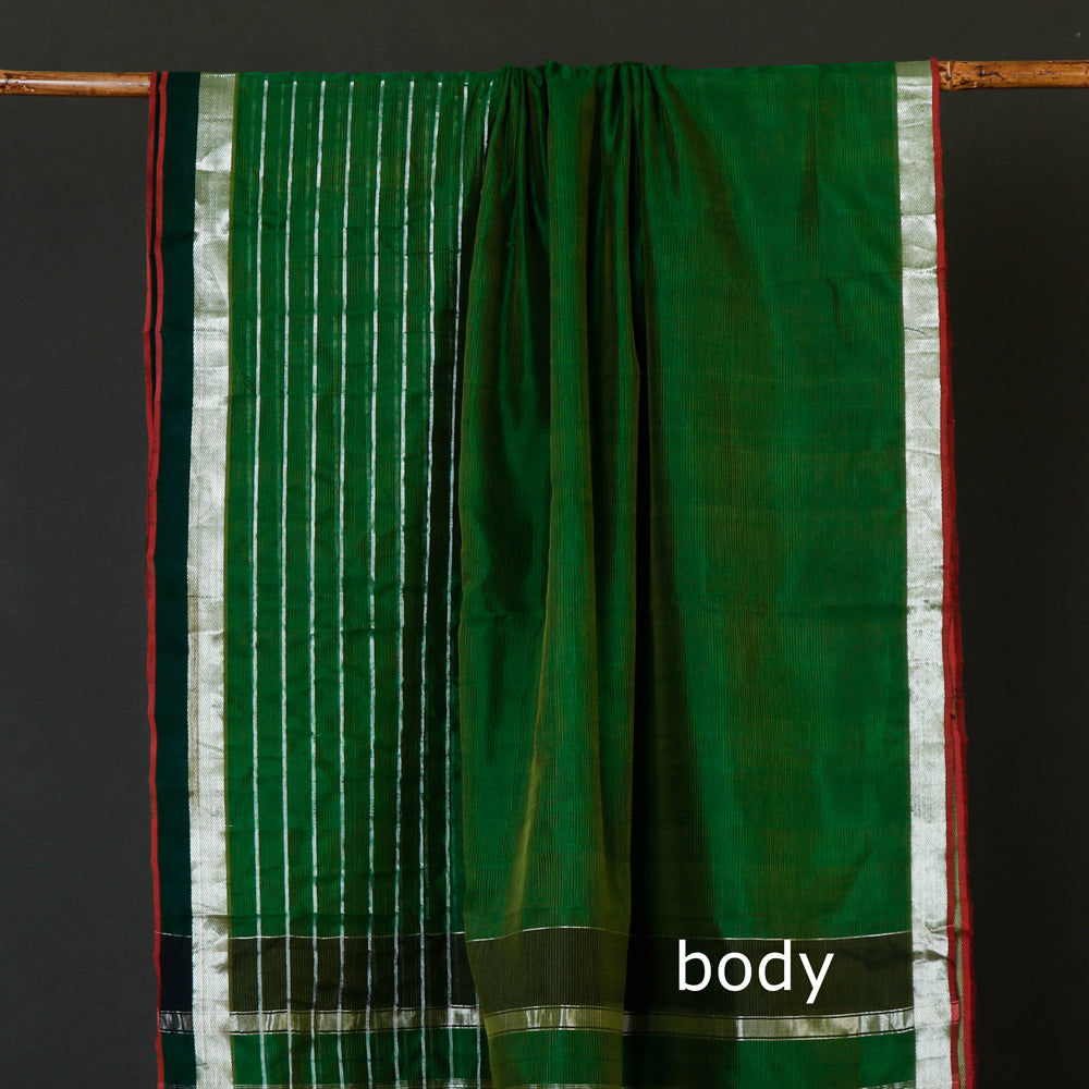 Original Mangalagiri Silk Cotton Silver Zari Checks Handloom Saree with Zari Border