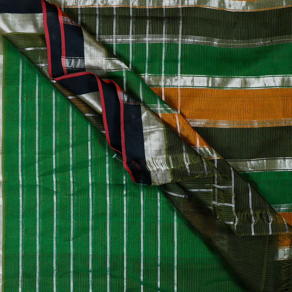 Original Mangalagiri Silk Cotton Silver Zari Checks Handloom Saree with Zari Border