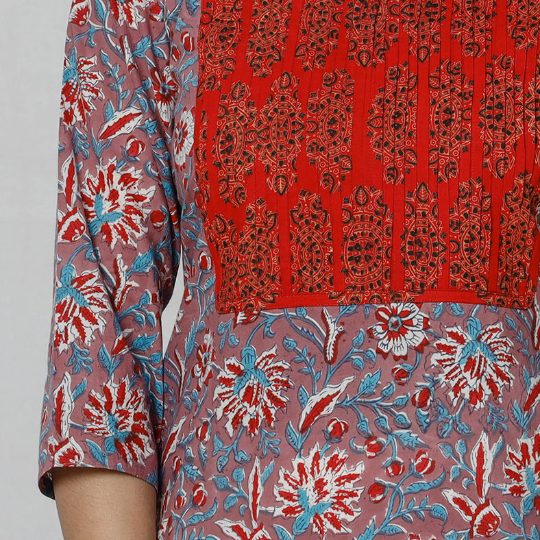 Pintuck Sanganeri Block Printing Cotton Long Kurti