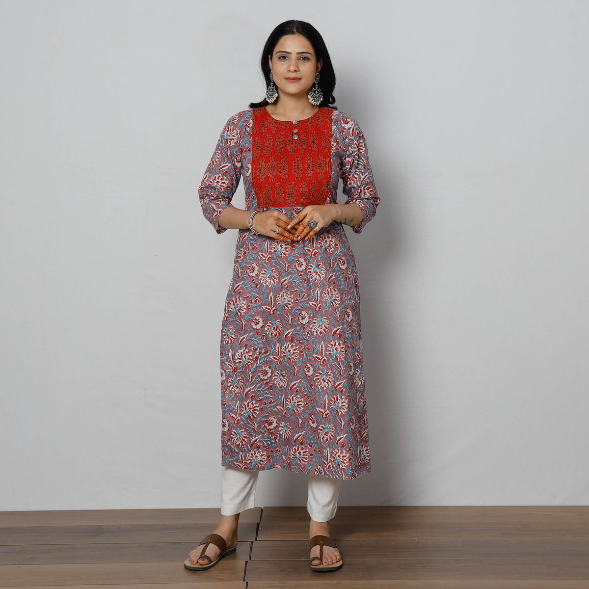 Pintuck Sanganeri Block Printing Cotton Long Kurti