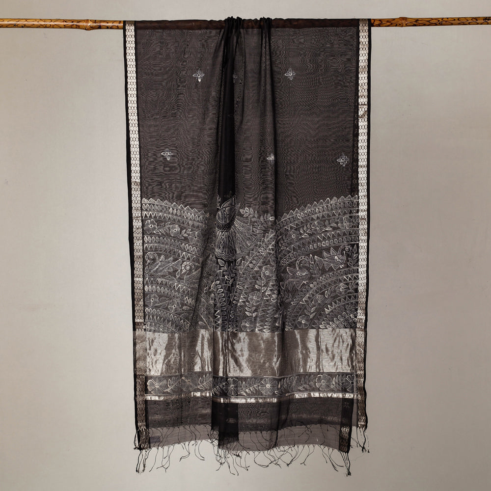 Madhubani Handpainted Maheshwari Silk Handloom Zari Dupatta with Tassels