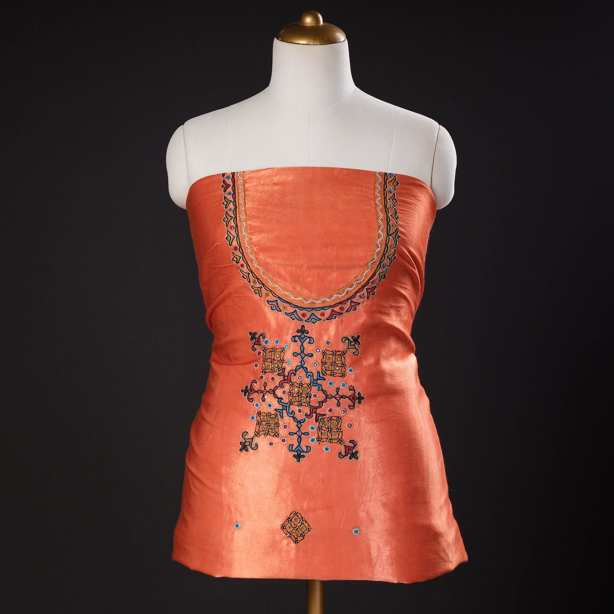 Tvis and Bliss. Cream with Red Embroidery Cotton Dress Material
