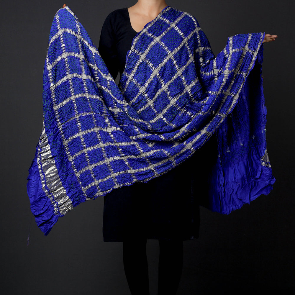Modal Silk Special Kutchi Bandhani Tie-Dye Zari Checks Dupatta