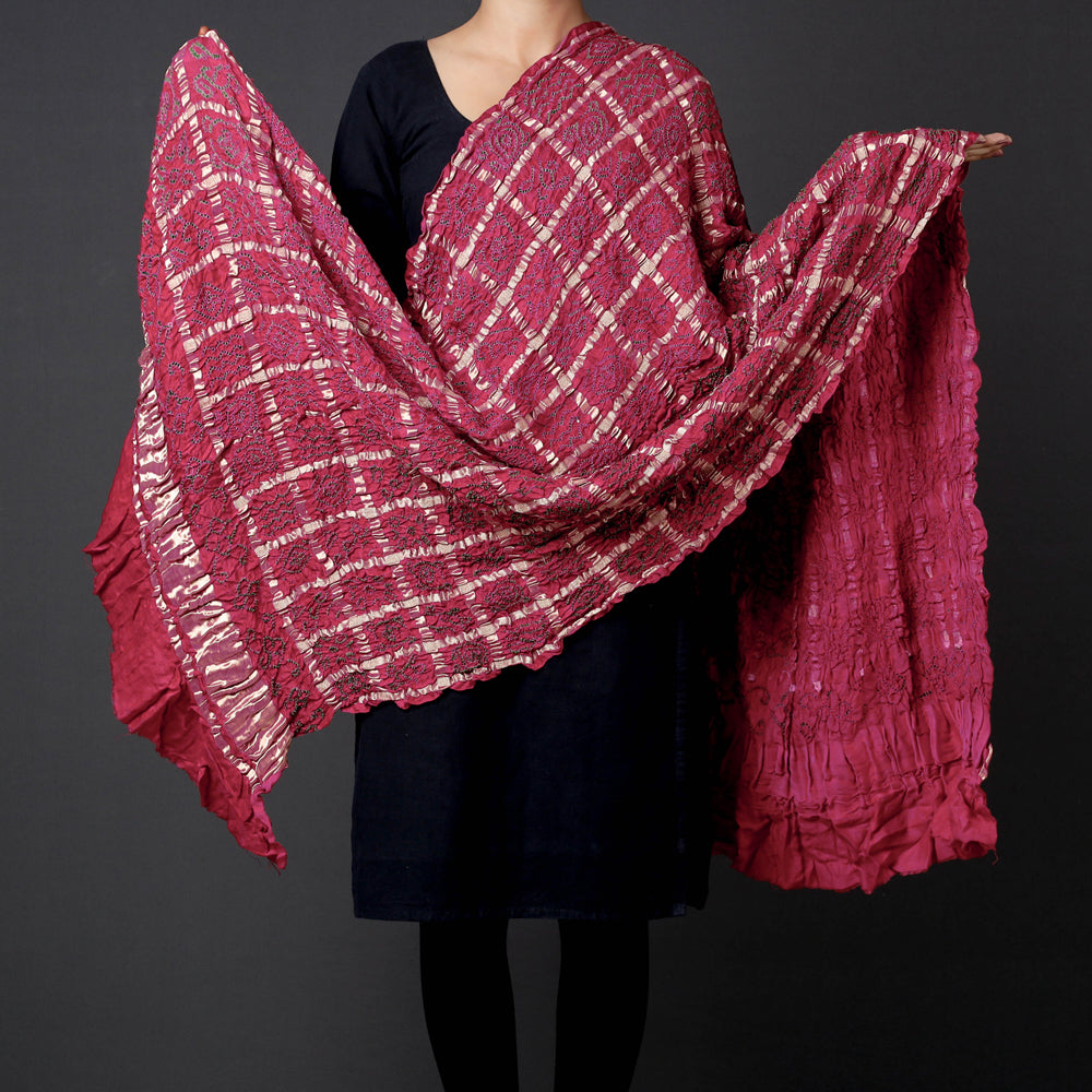 Modal Silk Special Kutchi Bandhani Tie-Dye Zari Checks Dupatta