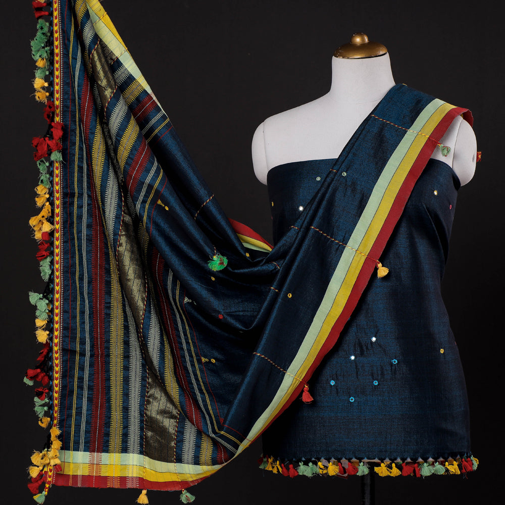 3pc Kutch Bhujodi Weaving Handwoven Kala Cotton Suit Material Set