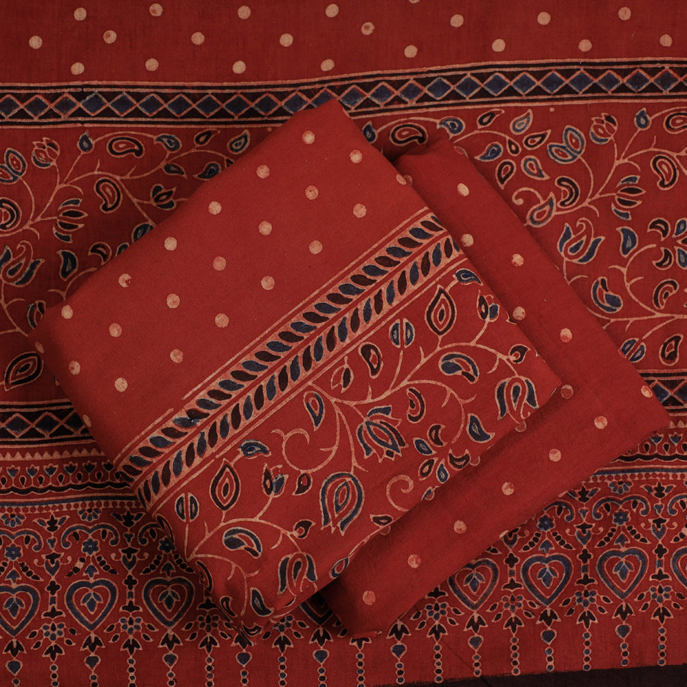 3pc Ajrakh Block Printed Cotton Suit Material Set