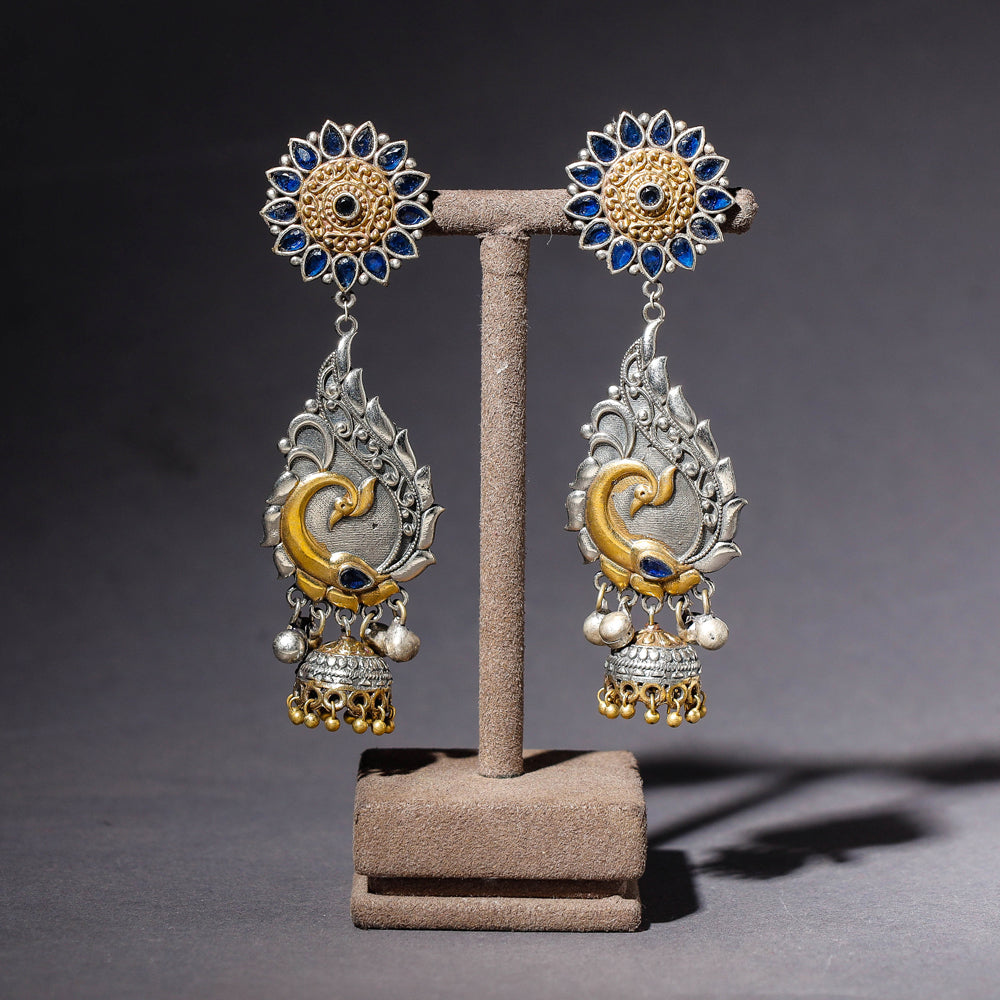 Oxidised Antique Finish Dual Tone Stone GS Jhumki Earrings