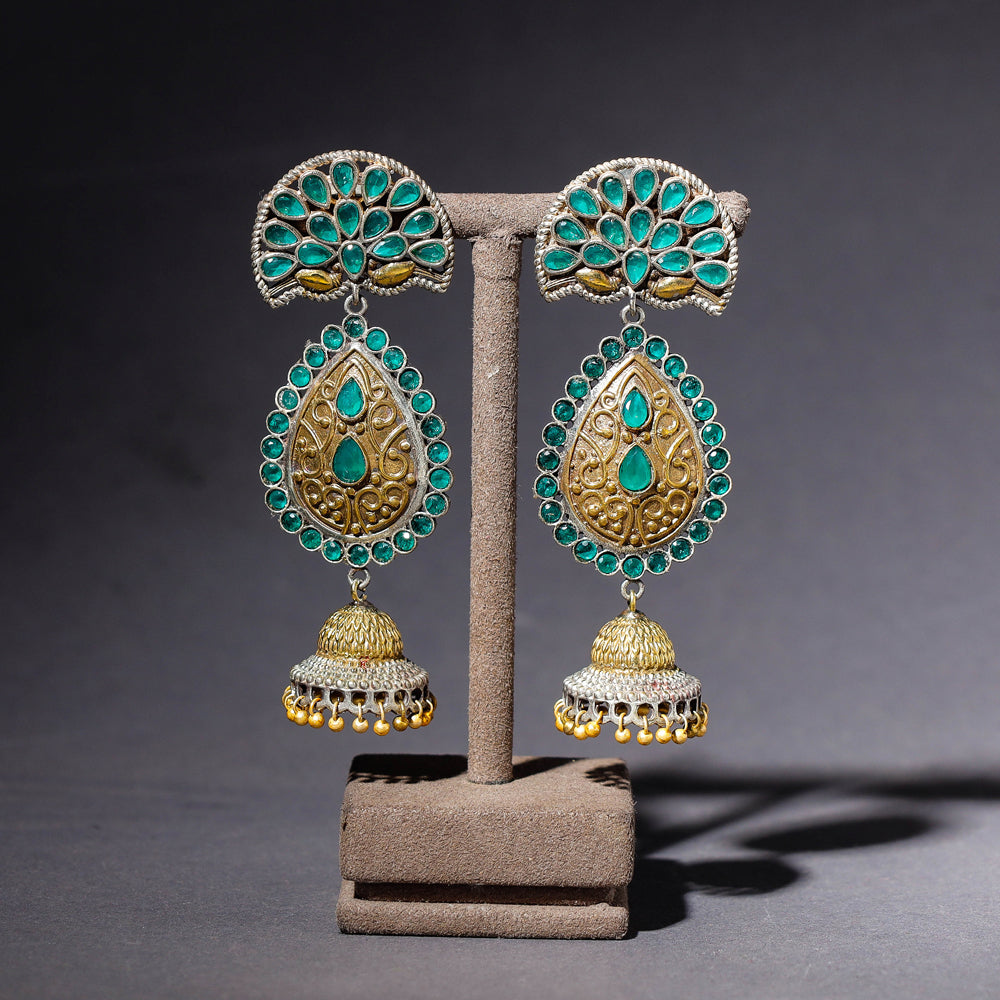 Oxidised Antique Finish Dual Tone Stone GS Jhumki Earrings