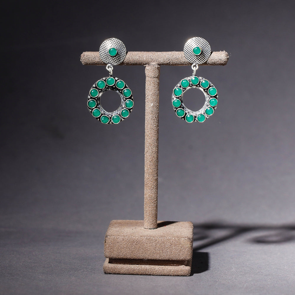 Antique Finish Oxidised German Silver Stone Earrings