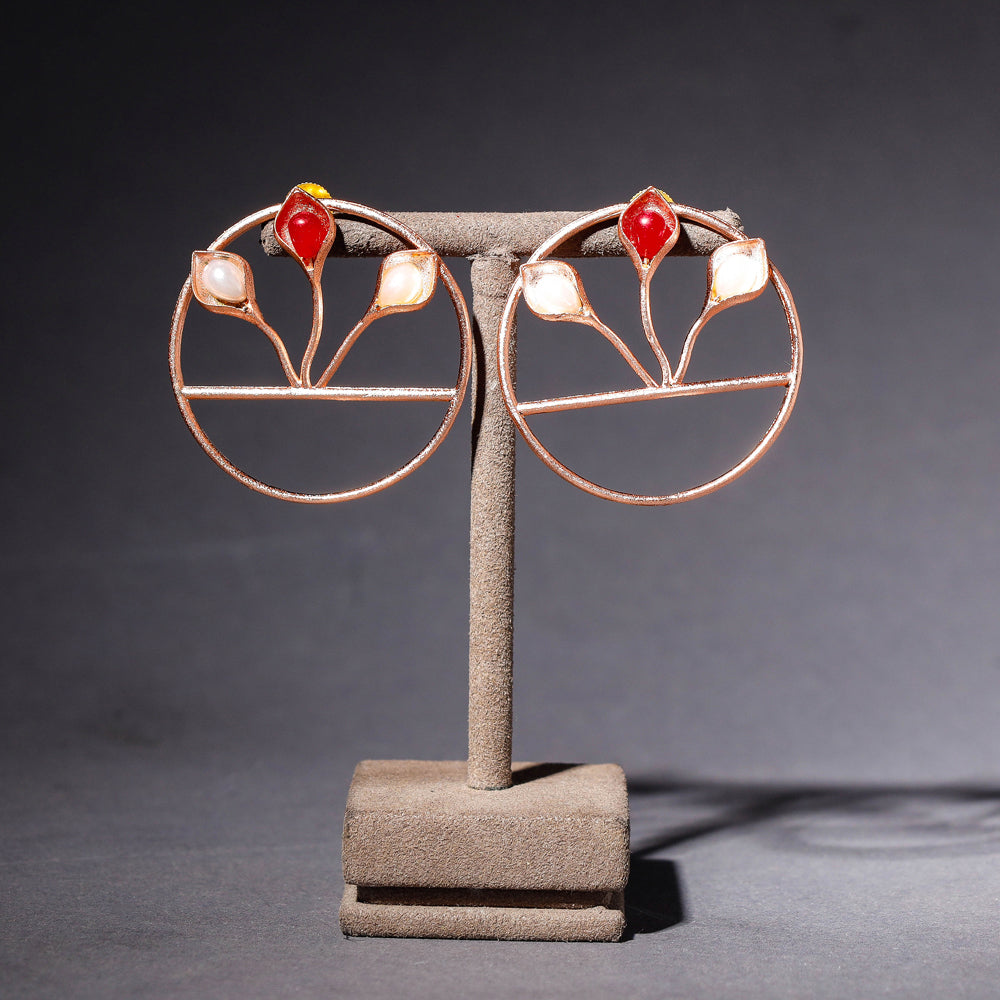 Handmade Natural Stone Brass Base Earrings
