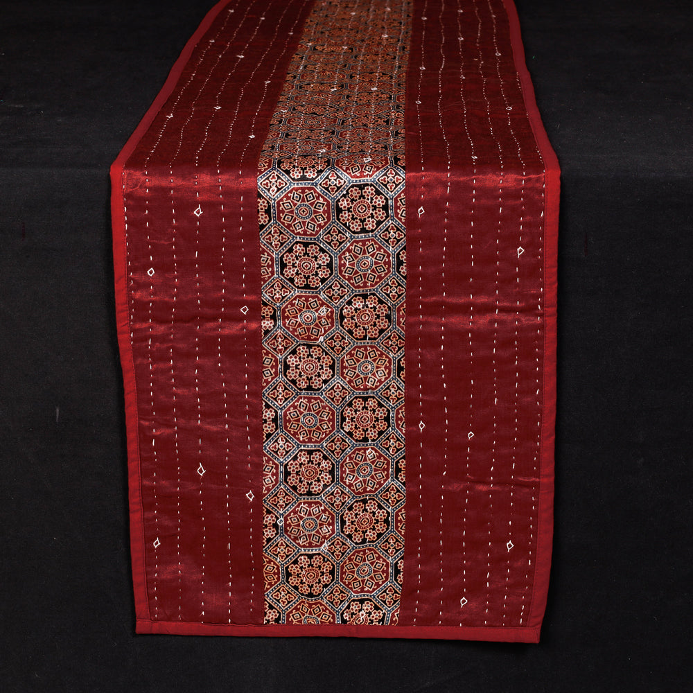 Kutch Tagai Embroidered Patchwork Mashru Silk Table Runner (47 x 14 in)