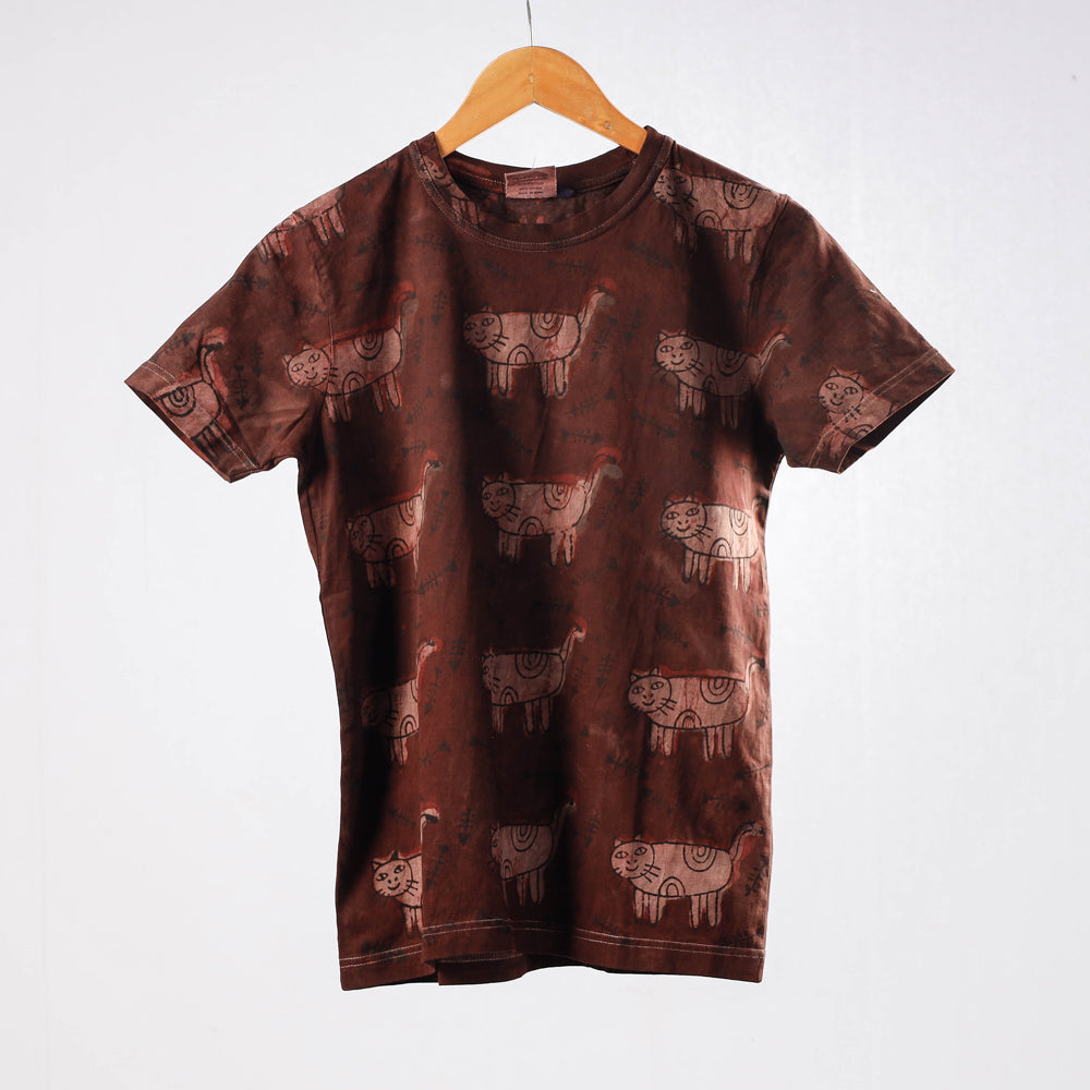 Bindaas Block Art Prints Natural Dyed Cotton Unisex Round Neck T-shirt
