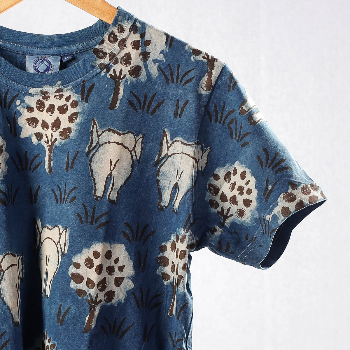 Bindaas Block Art Prints Natural Dyed Cotton Unisex Round Neck T-shirt