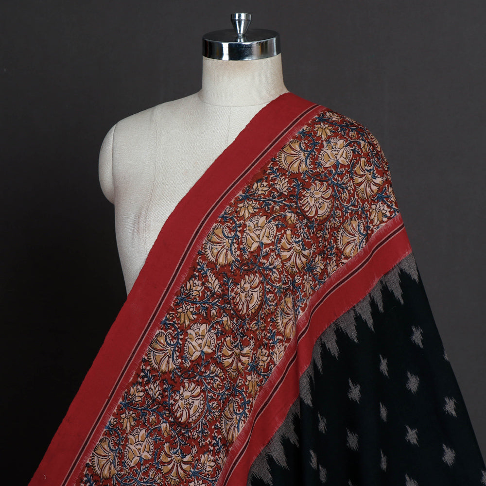 Traditional Pochampally Ikat Woven Handloom Kalamkari Block Printed Border Cotton Fabric