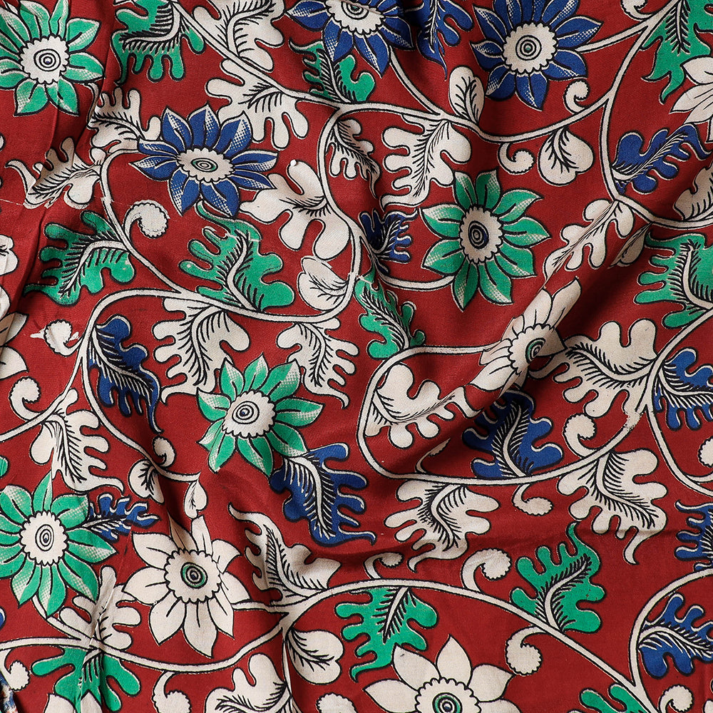 Handpainted Srikalahasti Kalamkari Pen Work Chanderi Silk Precut Fabric
