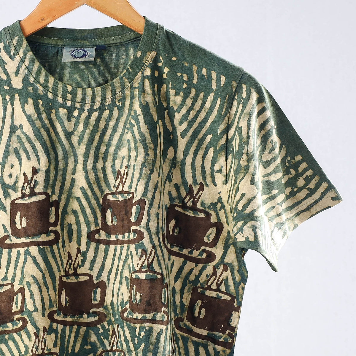 Bindaas Natural Dyed Art Block Print Unisex Round Neck T-shirt in Pure Cotton