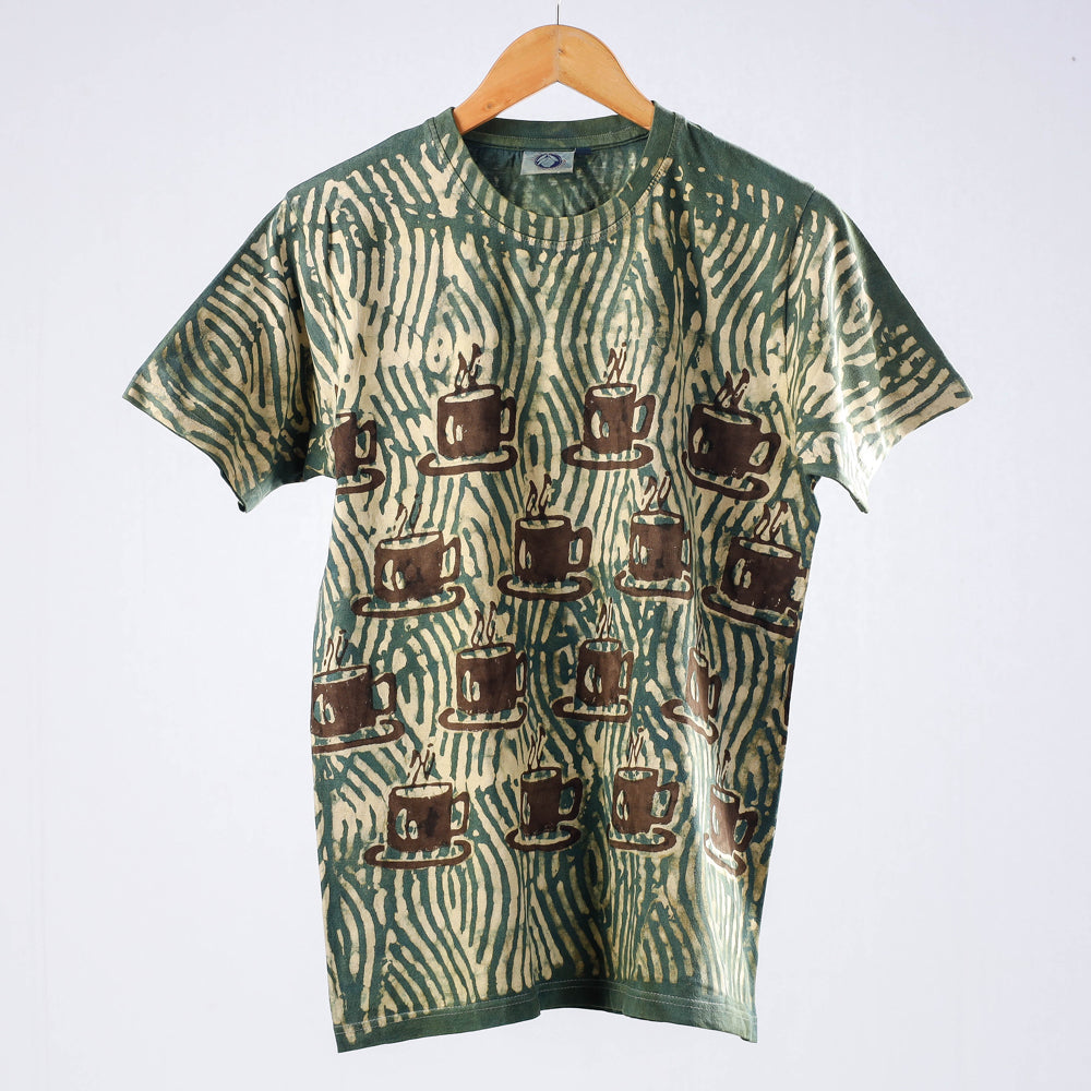 Bindaas Natural Dyed Art Block Print Unisex Round Neck T-shirt in Pure Cotton
