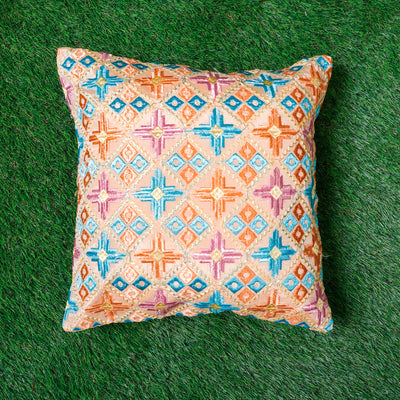 Phulkari Embroidered Chinnon Cushion Cover (16 x 16 in)