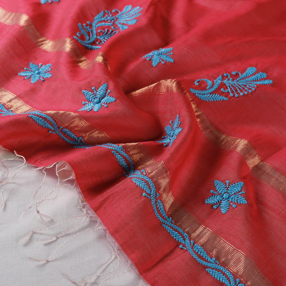 Lucknow Chikankari Hand Embroidered Maheshwari Silk Handloom Dupatta
