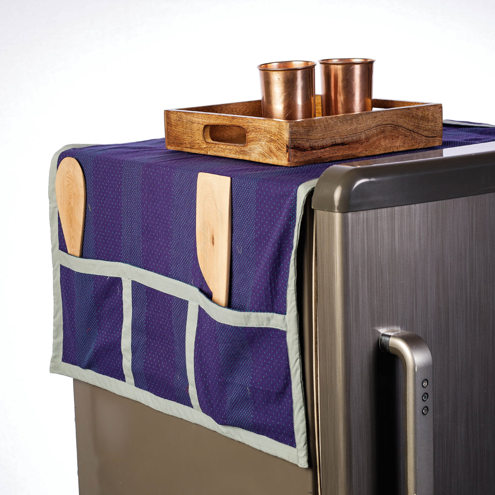 Hand Block Printing Cotton Fridge Top Cover with Multiple Pockets