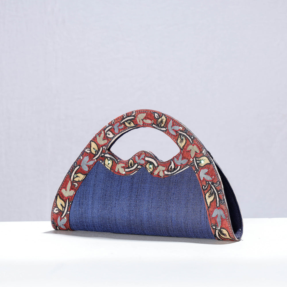 Handpainted Kalamkari Natural Dyed Ghicha Silk Hand Clutch Bag