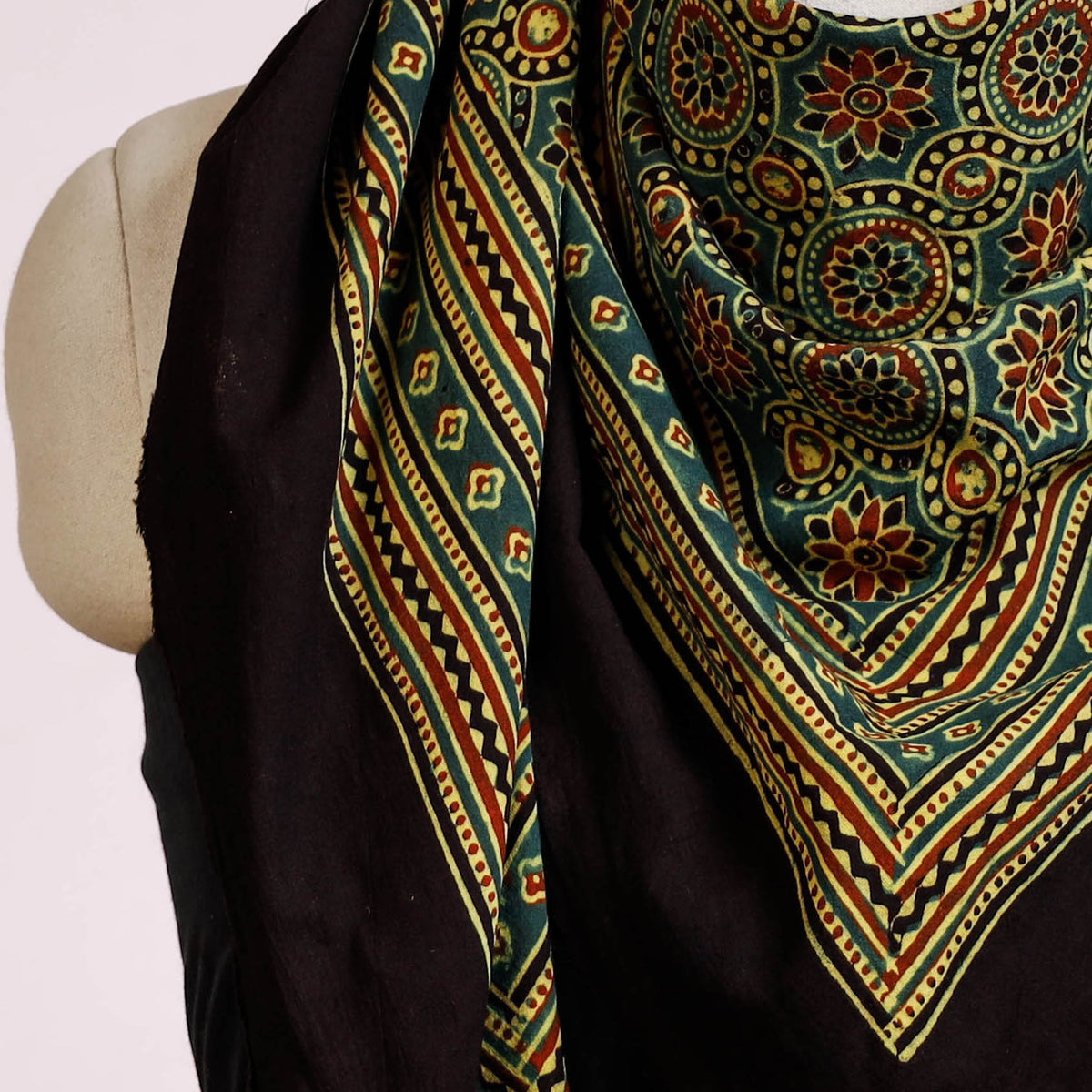 Ajrakh Hand Block Print Cotton Scarf from Kutch