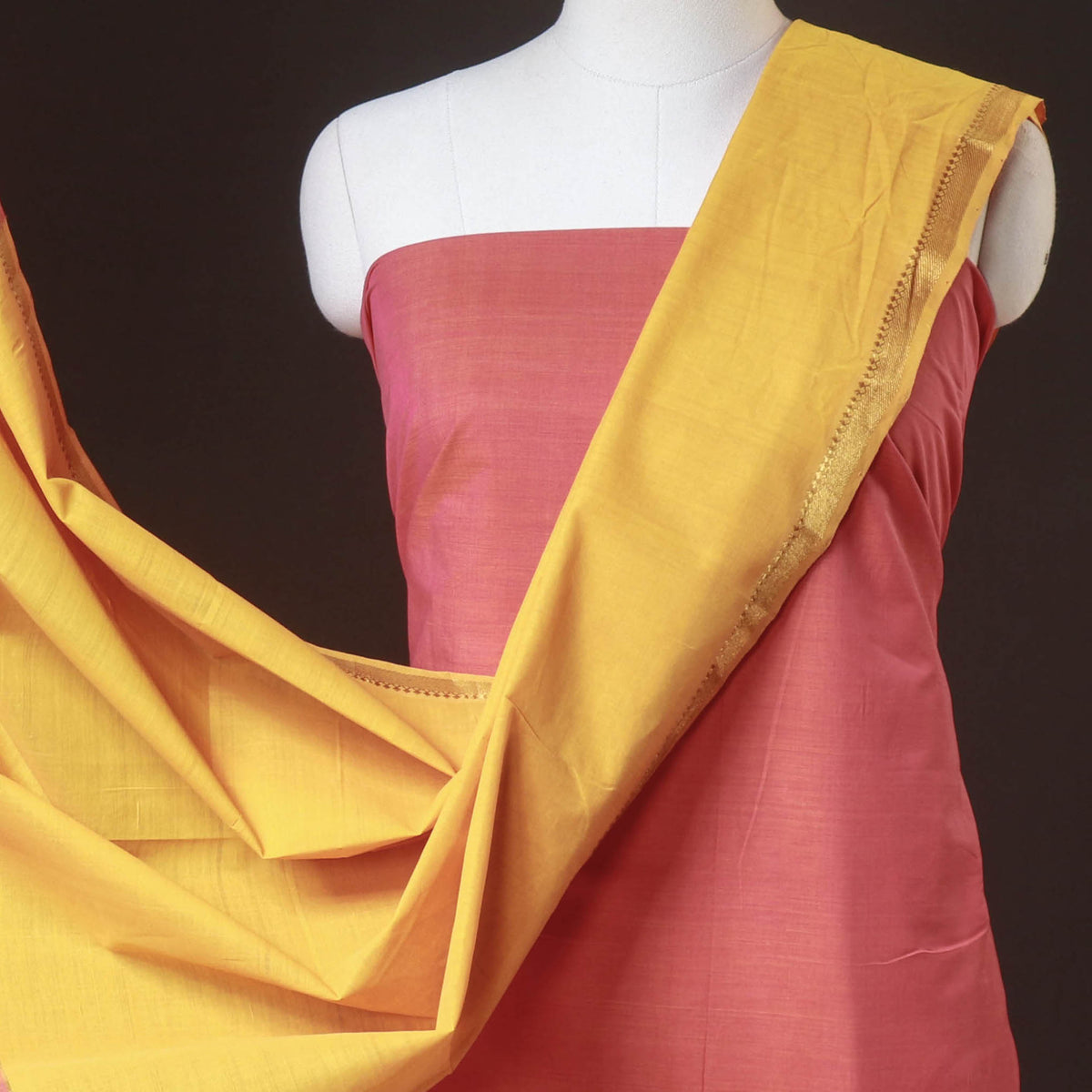 3pc Original Mangalagiri Handloom Cotton Suit Material Set with Zari Border