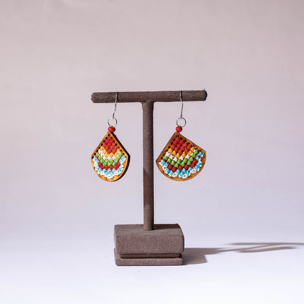 Tribal Hand Embroidered Wooden Earrings