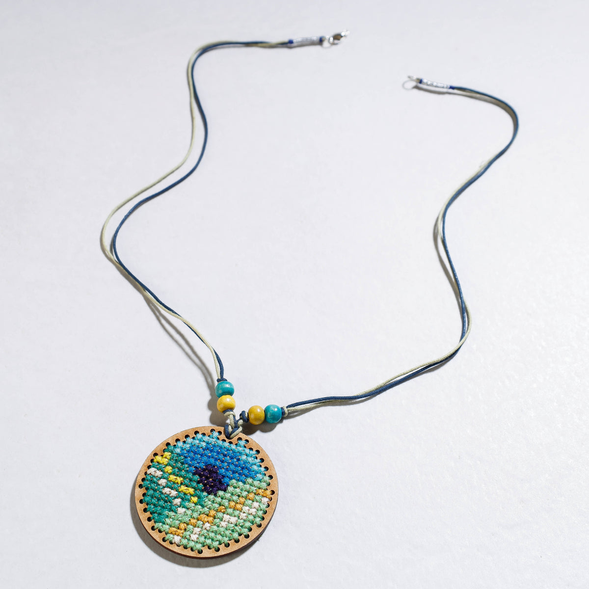 Tribal Hand Embroidered Wooden Necklace