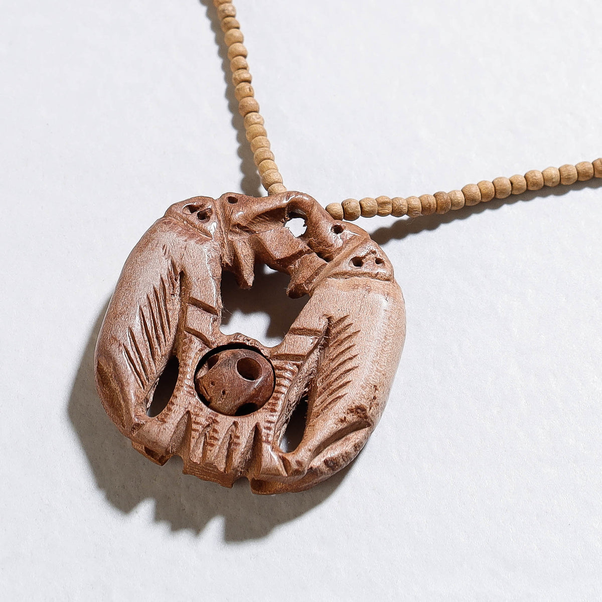 Fine Hand Carved Kadam Wooden Pendant Necklace