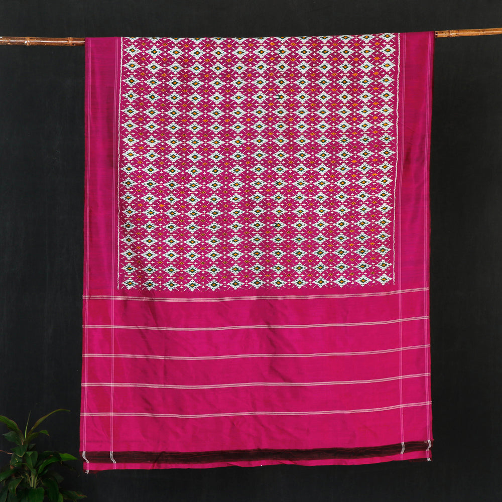 Handspun Pure Silk Satin Pochampally Ikat Weave Saree With Blouse